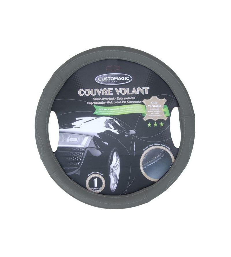 Couvre Volant auto en Cuir - Gris - Compatible tout véhicule