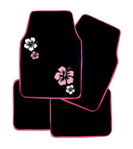 Tapis auto voiture fille Hibiscus Moquette brodé Rose