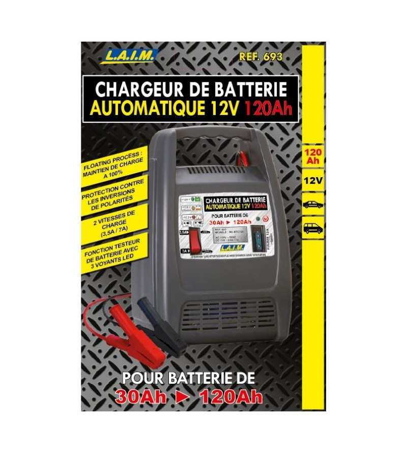 Chargeur De Batterie Automatique L.A.I.M. 693 - 12V 120Ah 10A - Pour Batteries Sans Entretien Et Liquides - Noir
