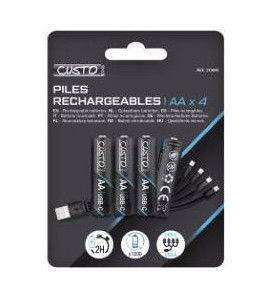 Piles rechargeables AA x4 – Écologiques, puissantes et durables
