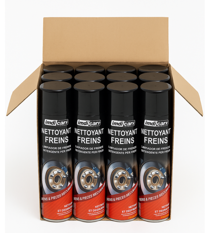 Lot de 12 nettoyants freins 600 ml IMDICAR – Puissant dégraissant professionnel pour freins et pièces mécaniques