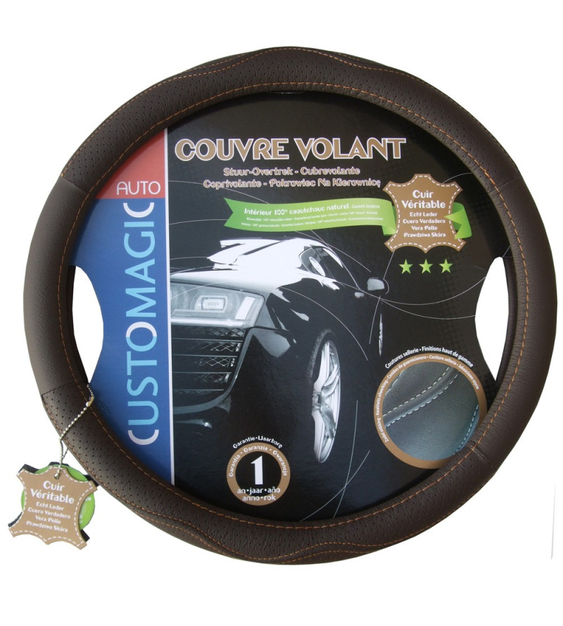 Couvre volant en cuir marron Couvre volant en cuir marron