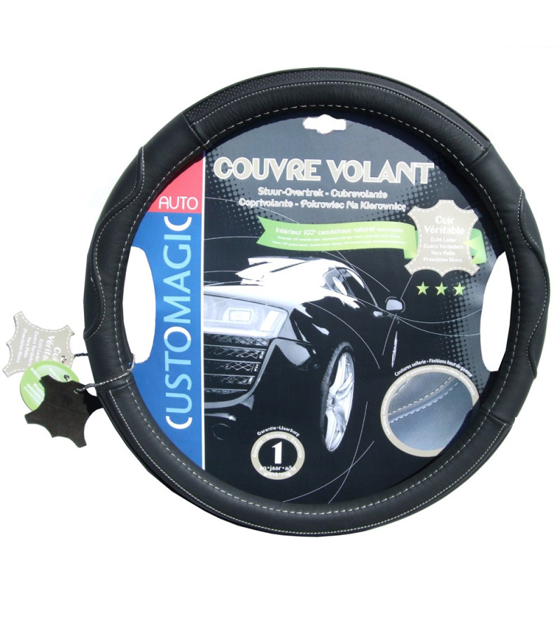 Couvre volant en cuir noir Couvre volant en cuir noir